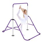 Trintion Gymnastics Bar Folding Training Equipment Gymnastic Kids Horizontal Bar Adjustable Height 84-137cm for Girls Boys Home Indoor Outdoor Purple