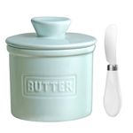 JSHKY French Butter Crock with Spreader, The Original Porcelain Butter Dish for Counter, Gift for Mother’s Day, Thanksgiving, Christmas, Color: Green