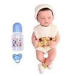 Newborn Baby Dolls, 12 Inch Silicone Doll Lifelike Eye Closed Emulational Washable Waterproof Toy Accessories Gift (Closed Eyes Full Plastic White Doll) Dolls and Stuffed Toys