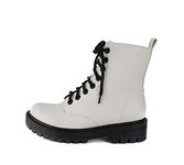 Soda FIRM - Lug Sole Combat Ankle Bootie Lace up w/Side Zipper, White, 8