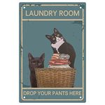 CREATCABIN Black Cats Metal Tin Sign Laundry Room Drop Your Pants Here Funny Poster Plaques with Quotes Retro Hanging Wall Art Decor for Bathroom Home Living Room 12 x 8inch