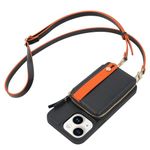 LAMEEKU for iPhone 15 Wallet Case with Card Holder, Zipper Leather Crossbody Case with Kickstand Wrist Strap Lanyard for Women, Protective Cover with Phone Grip Holder Stand for Apple 15 6.1'' Black