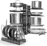 GeekDigg Adjustable Pots and Pans Organizer - 8 Tier Versatile Kitchen Pot Rack for Counter and Cabinet - Easy Setup, 3 DIY Installation Ways, Accommodates 8+ Pots and Pans - Space-Saving Black Design