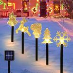 5 Pack Outdoor Solar Garden Pathway Stake Decorations Lights, Landscape Reindeer Santa Claus Christmas Tree Bell Lights Yard Lawn Walkway Winter Holiday Decor, Xmas Ornament Gifts(Combined Type)