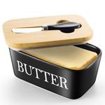 Esilihom Large Butter Dish with Lid and Knife, Airtight Porcelain Butter Container, Ceramic Butter Storage with Sealing Covered, Butter Keeper for Countertop for Butter, Cheese, Nuts(Black)