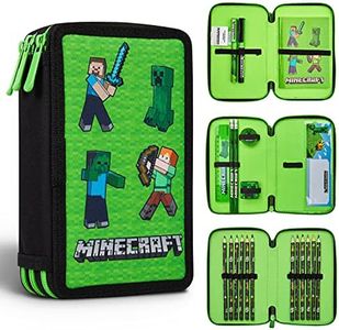 Minecraft Astuccio Matite per Bambini con Scomparti Multipli, Include Accessori Scuola (Verde Mob)