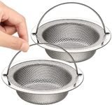 Tahbarshi 2 Pack Kitchen Sink Strainer, Stainless Steel Large Sink Sieve with Lift-up Handle, Dia 7.5cm Anti Clogging Drain Strainer Sink Food Catcher Basket, Outer Rim 11cm