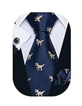 Barry.Wang Dinosaur Ties Blue Business Silk Necktie Handkerchief Cufflink