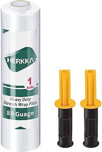 Stretch Film, HERKKA Stretch Wrap with Handles Industrial Strength, Moving Wrapping Plastic Roll, Shrink Wrap for Pallet Wrap, 15" x 1000 Feet, 1 Pack, 80 Gauge