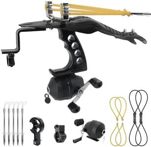 Hunting Fishing Slingshots Kits Archery Arrows Slingshot Powerful Catapult Sling Shot Wrist High Velocity Sling Bow with Arrows Brush Fishing Reel Flashlight Bracket 4 Bands, 5 Fishing Broadheads