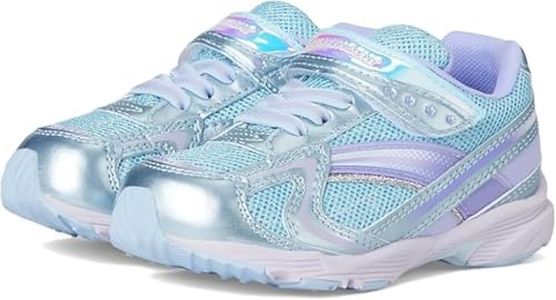 TSUKIHOSHI GLITZ Baby and Toddler Shoes - Strap-Closure Machine-Washable Baby Shoes with Wide Toe Box & Slip-ResistantNon-Marking Outsoles, Ice/Blue - 6 Toddler (1-4 years)