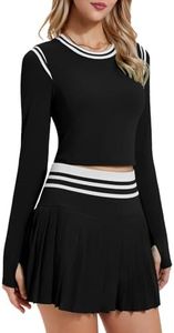 Airfree Two Piece Tennis Dresses for Women Long Sleeve Tops Athletic Golf Skirt with Shorts and Pockets Golf Outfits for Women, Black, M