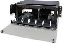Lynn Electronics 4U Fiber Optic Rackmount Enclosure Panel, Holds 12 LGX Footprint Panels or modules for a Maximum Capacity of 288 fibers. Fits 19 and 23 inch Racks.