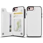 UEEBAI Case for iPhone 6 6S, Luxury PU Leather Case with [Two Magnetic Clasp] [Card Slots] Stand Function Durable Shockproof Soft TPU Case Back Wallet Flip Cover for iPhone 6/6S - White