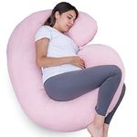 1 MIDDLE ONE Pregnancy Pillow, C Shaped Full Body Pillow for Maternity Support, Pregnant Women Sleeping Pillow with Velour Cover (Light Pink)