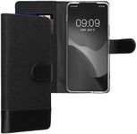 kwmobile Wallet Case Compatible with Motorola ThinkPhone - Case Fabric and Faux Leather Phone Flip Cover - Anthracite/Black