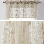 HLC.ME Joyce Lace Sheer Kitchen Curtain Valance Topper - Rod Pocket for Small Windows, Bathroom & Kitchen - 54 W x 18 L (Linen Taupe, 1 Valance)