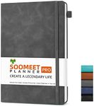 Soomeet Lined Journal Notebook, 200 Pages, Leather Hardcover Notebooks, A5 College Ruled Thick Classic with Pen Loop Notebook Journals for Writing, for Women Men Office School, 5.75'' X 8.38'', Grey