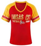 Womens City Football Fans Vintage Sporty V Neck Tee Shirts - Red & Yellow, Red & Yellow, XX-Large