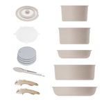 Caannasweis Detachable Nonstick Cookware Set - Stackable Induction Pots and Pans With Removable Handles, Dishwasher Safe - For RV Camping, Oven and Stovetop Use, 5 Pieces (5 Pots Brown)