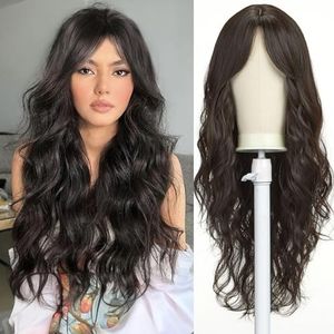 Esmee Perruque Longue Ondulée Brun Foncé pour Femme Cheveux Synthétiques Résistants à la Chaleur Perruque Brune pour Utilisation Quotidienne en Soirée ou en Cosplay