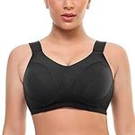 WingsLove Women High Impact Sports Bra Full Support Underwire Workout Bra for Plus Size(Black,42G)