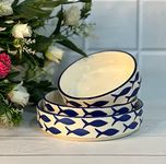 Praahi Lifestyle Premium Ceramic Salad Bowl - Deep Ceramic Plates- Serving Snacks Plate/Platter - Set of 3- Different Sizes (5.5 inch, 6.5 inch, 7.5 inch), Blue Fish Pattern