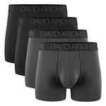 DAVID ARCHY Men's Boxers Briefs Bamboo Rayon 3D Pouch with Fly 4 Pack Boxer Trunks Ultra Soft and Breathable Fitted Underwear, Black + Dark Grey-4.5 Inches, XL