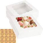 Gbateri 30 Pack White Pie Boxes with Window 8x8x2.5 Inch Donut Boxes, Bakery Boxes, Cookie Boxes, Paper Treat Boxes, Pastry Boxes, Dessert Boxes for Cakes, Strawberries, Donuts, Muffins, Macaroon