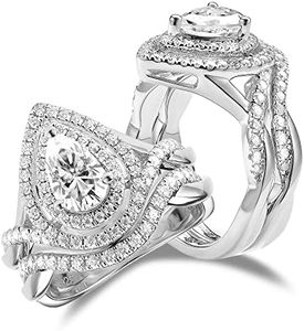 DovEggs 1.25ct Center 5X8mm G-H-I Color Pear Shaped Cut Moissanite Infinity Twisted Vine Simulated Engagement Ring Bridal Set with accents 14K Gold QUALITY Silver Engagement Ring for Women, Sterling Silver, Moissanite