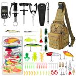 Sosation 134 Pcs Fishing Tool Kit Fishing Pliers Kit Fishing Gear and Equipment Include Fish Hook Remover, Fishing Lures, Lip Gripper, Fish Weigh Scale(Khaki)