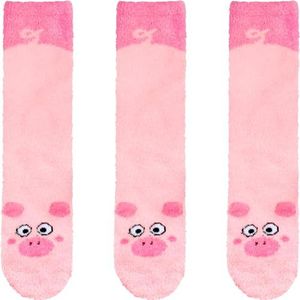 Super Soft Warm Cute Animal Non-Slip Fuzzy Crew Winter Socks - 15 Pig - 3 Pairs - Value Pack