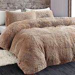 YORKSHIRE HOMEWARE Long Fluffy Teddy Duvet Cover Sets,Pillow Case Hug And Snug Fleece Faux Fur Easy Quilt Bedding (Mink, Double)