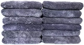 Maxshine 16”x24” Universal 12-Pack Gray Microfiber Towel - 600GSM Red Silk Border - Perfect for Fast Car Washing & Drying - Premium Car Detailing Towels
