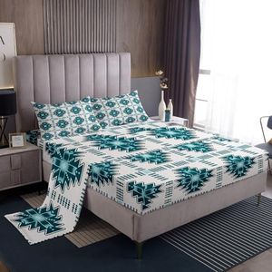 Feelyou Aztec Bed Sheets Set Queen Size, Southwestern Printed Sheets with Deep Pocket Fitted Sheet for Kids Boys Girls Western Decor Sheet Set Bohemian Bedding Set Soft Bed Set 4Pcs