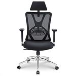 Ticova Ergonomic Office Chair - High Back Desk Chair with Adjustable Lumbar Support, Headrest & 3D Metal Armrest - 130° Rocking Mesh Computer Chair