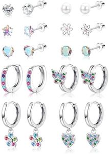 Florideco Hypoallergenic Earrings for Girls Surgical Steel Screw Back Stud Earrings for Toddlers Small Hoops Huggie Earrings for Teens Cute Little Girls Earrings for Kids(over 4 years old)