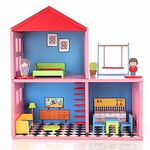 Chanak Wooden Doll House for Kids, Role Playing Doll House Set for Girls with 4 Rooms, Pretend & Play Doll House for Girls Above 3 Years, Painted with 100% Non-Toxic Colors, BIS Approved. (16 Pieces)