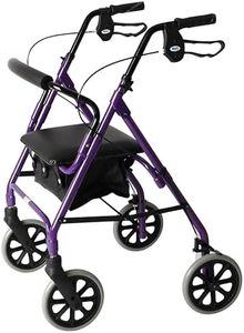 Days Lightweight Folding Rollator Walker – Mobility Aids, Adjustable Walking Frame with Padded Seat, Lockable Brakes, Ergonomic Handles, Walking Aid, Portable Walker for Elderly, Medium – Purple