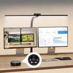 Forubar Led Desk Lamp for Office Home, Eye Caring Architect lamp with Clamp, Dual Screen Computer Monitor Gooseneck Smart Desk Lights, 24W 3 Color Stepless Dimming Table Lamp with RGB Music Rhythm