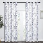 NICETOWN 84 Inch Curtains - Room Darkening Curtains Navy Blue/Grey Branch Art Pattern Print on Greyish White Blackout Drape Panels, Living Room Curtain, W52 x L84, One Pair Set