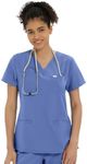 Kitmaz Medical Scrubs for Women Top - Soft Stretch V-Neck Top Scrubs with 3 Pockets Ceilblue