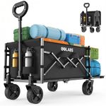Golabs Collapsible Wagon Cart Max 350lb Load & Expandable Storage 100L, Double Bearing Design for Flexible Steering, Foldable Heavy Duty Garden Cart with 2 Cup Holders for Groceries, Garden & Camping