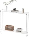 CRTERICX Acrylic Narrow Console Table for Entryway, 7.6" D x 39.4" W x 31.5" H, Cylindrical Legs, Skinny Entry Table for Sofa, Foyer, Hallway, Living Room, Modern, 2-Tier, Clear