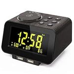 USCCE Alarm Clock Radio for Bedroom - 0-100% Dimmer, 2 USB Chargers, Dual Alarm with Weekday/Weekend Mode, FM Radio w/Auto-Off Timer, Battery Backup, Loud Alarm Clock for Heavy Sleeper(Wood Grain)