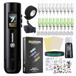 Dragonhawk X7 Wireless Tattoo Pen Kit, Rotary Tattoo Machine Gun Kit - Brushless Motor by Mcore, Smart Display Tattoo Pen 20Pcs Cartridges Needles - Fine Tattoo Kit