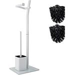 Smartpeas Toilet Roll Holder WC set - White - 22x18x70 cm - Toilet Roll Holder Free Standing Include - Stainless Steel - Strong Glass Base - Additional: 1 Plus 2 Replacement Toilet Brush Heads!