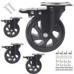 5 Inch Caster Wheels 2200lbs,Casters Set of 4,Heavy Duty Plate Casters with Double Ball Bearings,YAEMIKY Premium Polyurethane Swivel Caster Wheels for Cart,Furniture,Workbench��（16pcs Screws Included