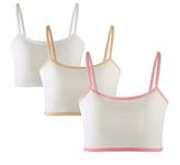 MANJIAMEI Girls Training Bra Cotton Spandex Cami Crop Bralette for Kids-3 Pack, White/Beige/Pink, 10-12