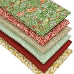 6 Fat Quarters Bundle - William Morris – Strawberry Thief Green Fabrics in Green, Ochre & Terracotta. 100% Cotton for Quilting, Patchwork & Crafting (with Free Patchwork Pattern by Overdale Fabrics)